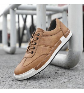 Men Microfiber Leather Comfy Bottom Non Slip Trendy Solid Lace Up Casual Court Shoes