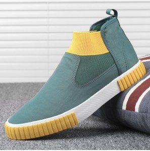 Men Comfy Breathable Canvas Elastic Slip On High Top Casual Sneakers