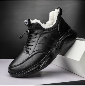 Men Hand Stitching Leather Light Weight Warm Soft Casual Sport Shoes