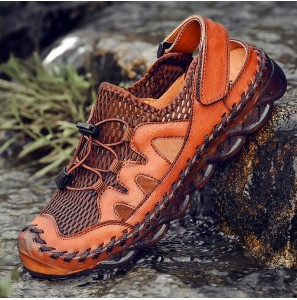 Men Hand Stitching Breathable Mesh Soft Sole Casual Shoes