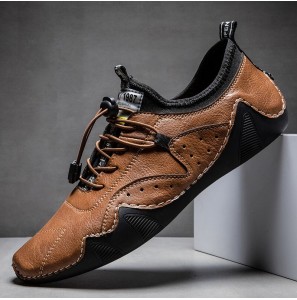 Men Hand Stitching Microrfiber Leather Breathable Non Slip Soft Casual Driving Shoes