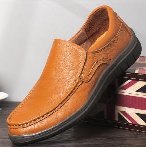 Men Genuine Leather Soft Sole Comfy Slip On Casual Business Shoes