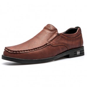 Men Retro Cow Leather Slip Resistant Slip On Casual Shoes