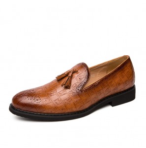 Men Brogue Tassel Decor Microfiber Leather Slip On Party Formal Shoes