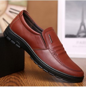 Men Cowhide Leather Soft Bottom Slip On Warm Lining Comfy Dress Casual Business Shoes
