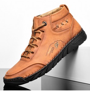 Men Microfiber Leather Soft Hand Stitching Ankle Boots