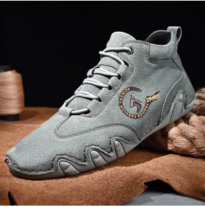 Men Leather Soft Sole Lace Up Casual Ankle Boots