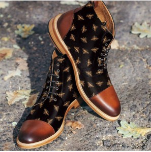 Men British Style Cap Toe Splicing Bees Printed Cloth Ankle Jack Boots