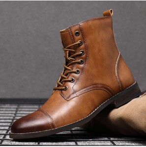 Men Retro Handmade British Style Cap Toe Leather Formal Dress Boots
