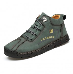 Men Hand Stitching Leather Lace Up Non Slip Soft Sole Outdoor Ankle Boots