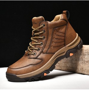 Men Cowhide Slip Resistant Lace-up Casual Tooling Boots