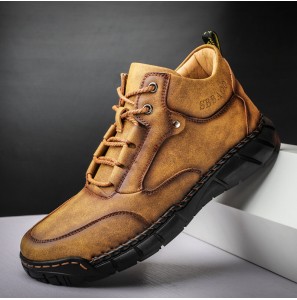 Men Comfy Microfiber Leather Soft Hand Stitching Ankle Boots