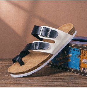 Men Breathable Non Slip Cork Bottom Toe Ring Beach Casual Slippers