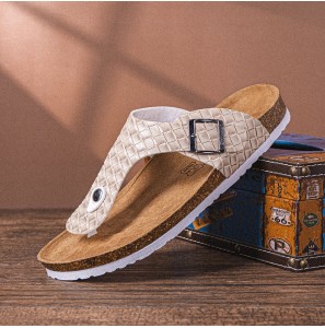 Men Breathable Non Slip Woven Beach Flip Flops Cliped Toe Slippers