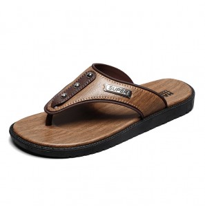 Men PU Slippers Breathable Lightweight Leisure Beach Flip Flops