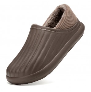 Men Pure Color Round Head Soft Plush Warm Thick-soled Non-slip With Heel Home Cotton Slippers