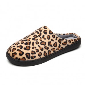 Men Leopard Cotton Warm Non Slip Wearable Sole Slip-on Home Slipper